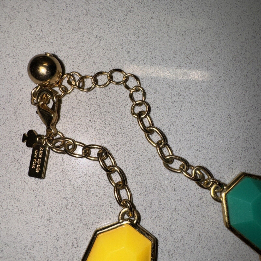 Kate Spade New York Necklace Rhinestone Green Yellow White Gold L-58cm Near mint - Picture 5 of 8